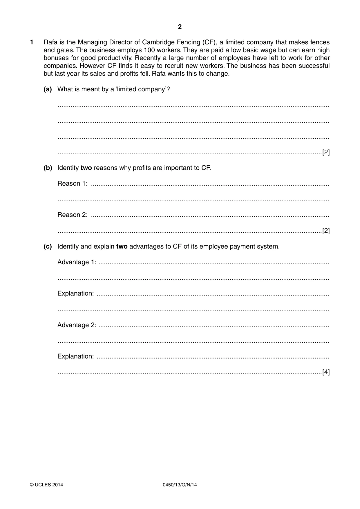 Cambridge IGCSE Business Studies 0450 2014 Oct/Nov Paper 1 · Variant 3 question paper, page 2 of 12