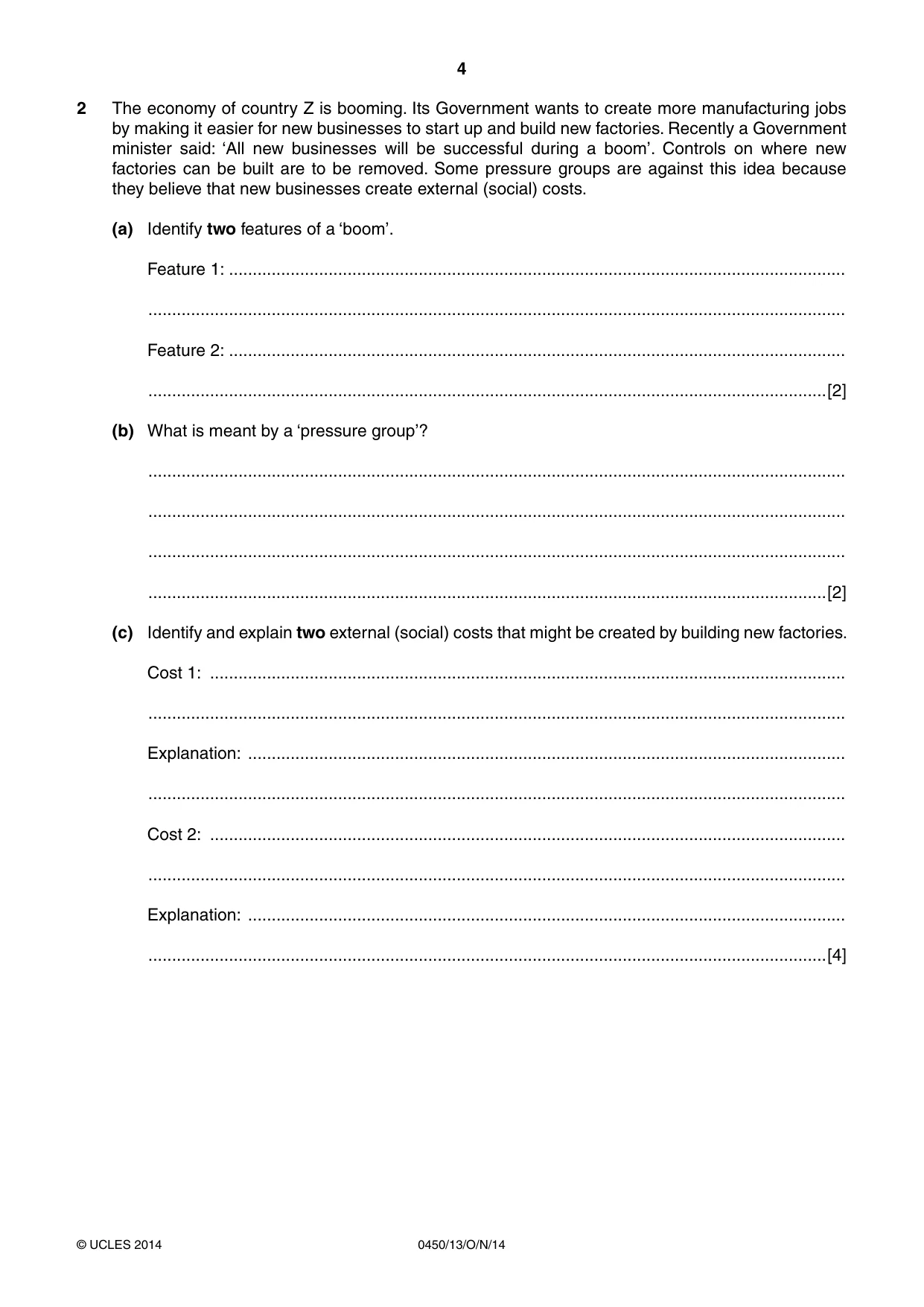 Cambridge IGCSE Business Studies 0450 2014 Oct/Nov Paper 1 · Variant 3 question paper, page 4 of 12