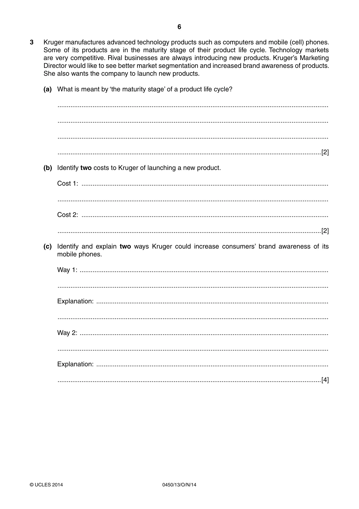 Cambridge IGCSE Business Studies 0450 2014 Oct/Nov Paper 1 · Variant 3 question paper, page 6 of 12
