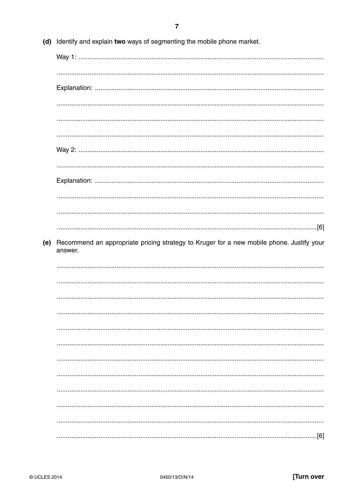 Cambridge IGCSE Business Studies 0450 2014 Oct/Nov Paper 1 · Variant 3 question paper, page 7 of 12