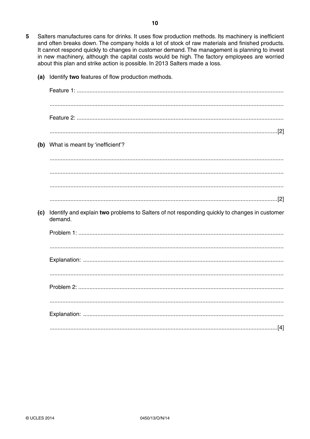 Cambridge IGCSE Business Studies 0450 2014 Oct/Nov Paper 1 · Variant 3 question paper, page 10 of 12