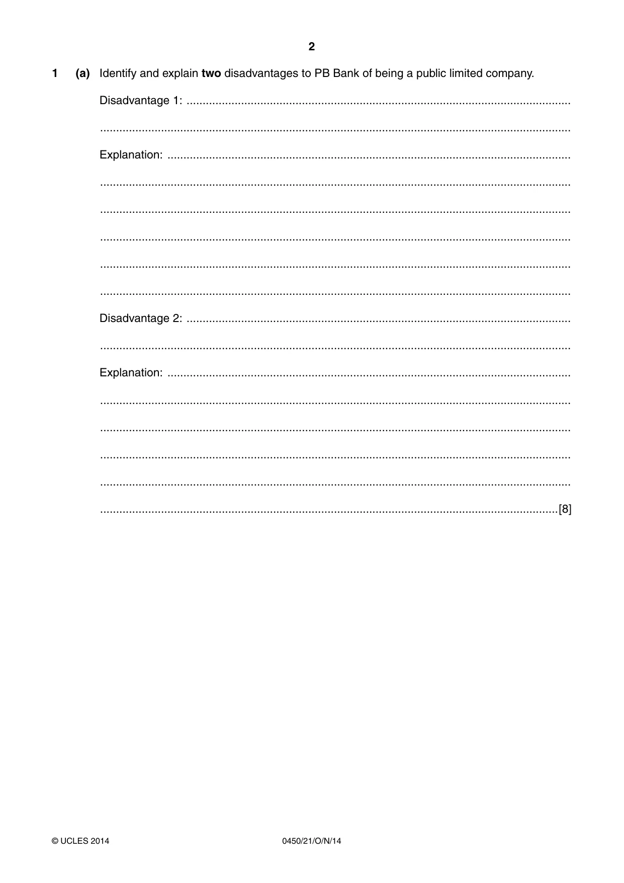 Cambridge IGCSE Business Studies 0450 2014 Oct/Nov Paper 2 · Variant 1 question paper, page 2 of 12