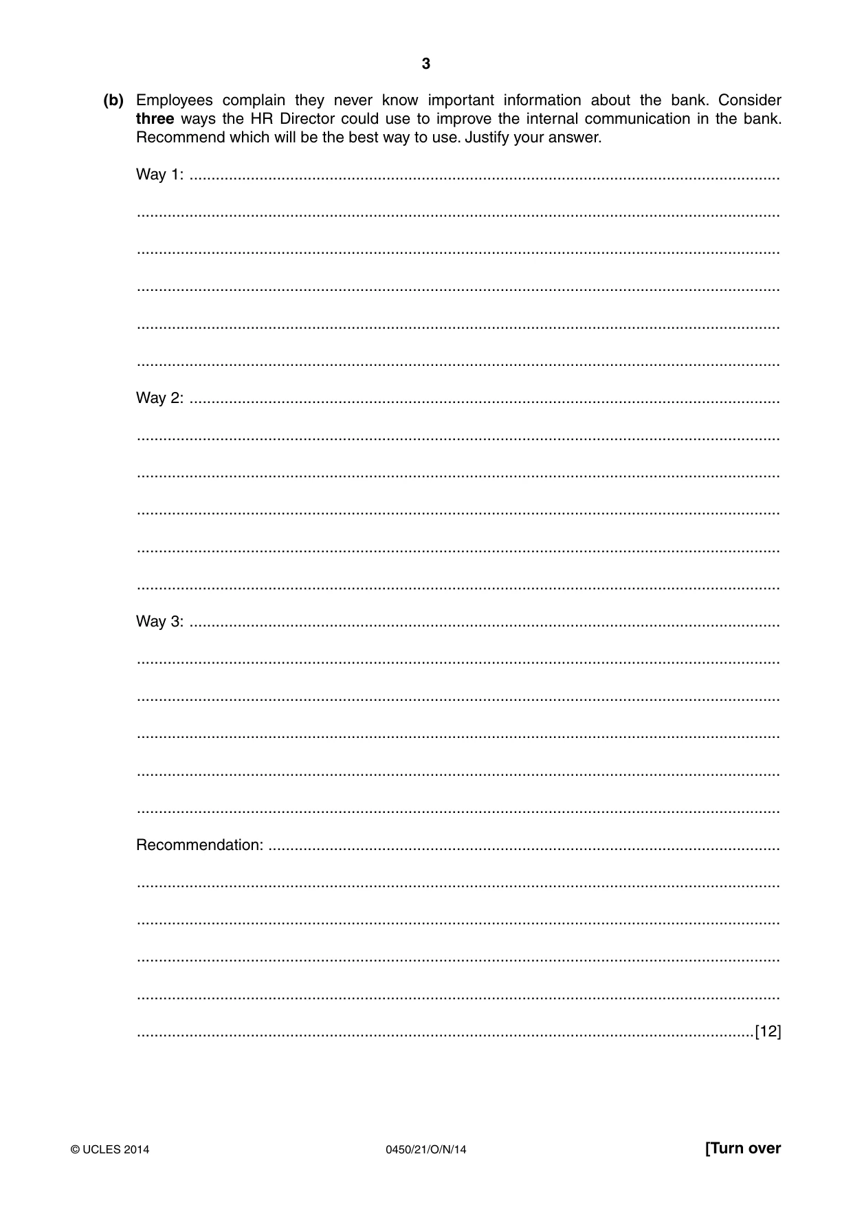 Cambridge IGCSE Business Studies 0450 2014 Oct/Nov Paper 2 · Variant 1 question paper, page 3 of 12