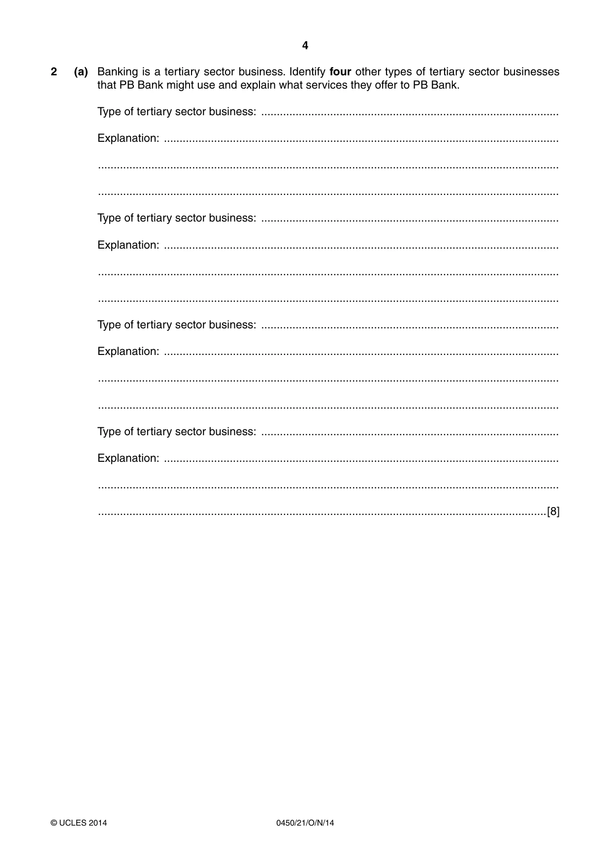 Cambridge IGCSE Business Studies 0450 2014 Oct/Nov Paper 2 · Variant 1 question paper, page 4 of 12