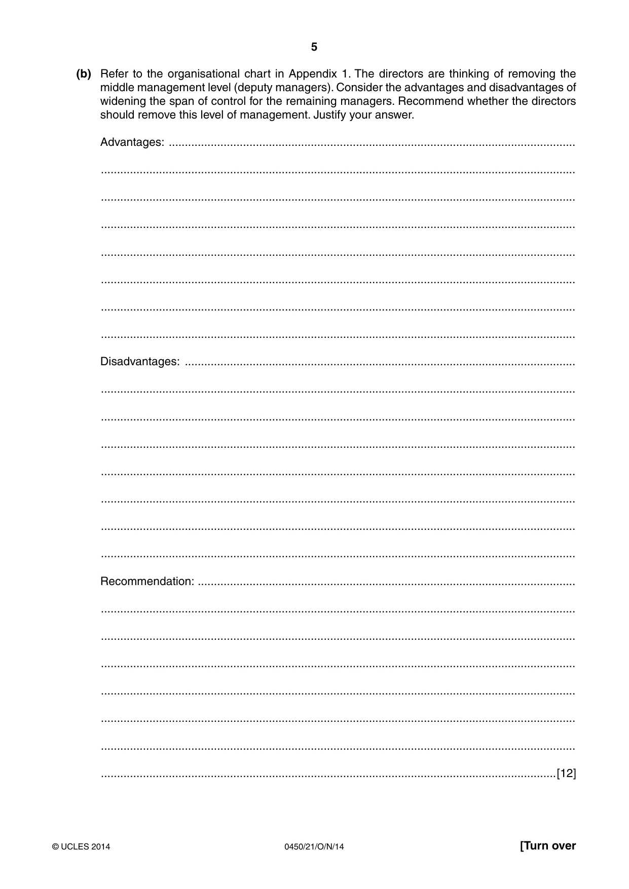 Cambridge IGCSE Business Studies 0450 2014 Oct/Nov Paper 2 · Variant 1 question paper, page 5 of 12