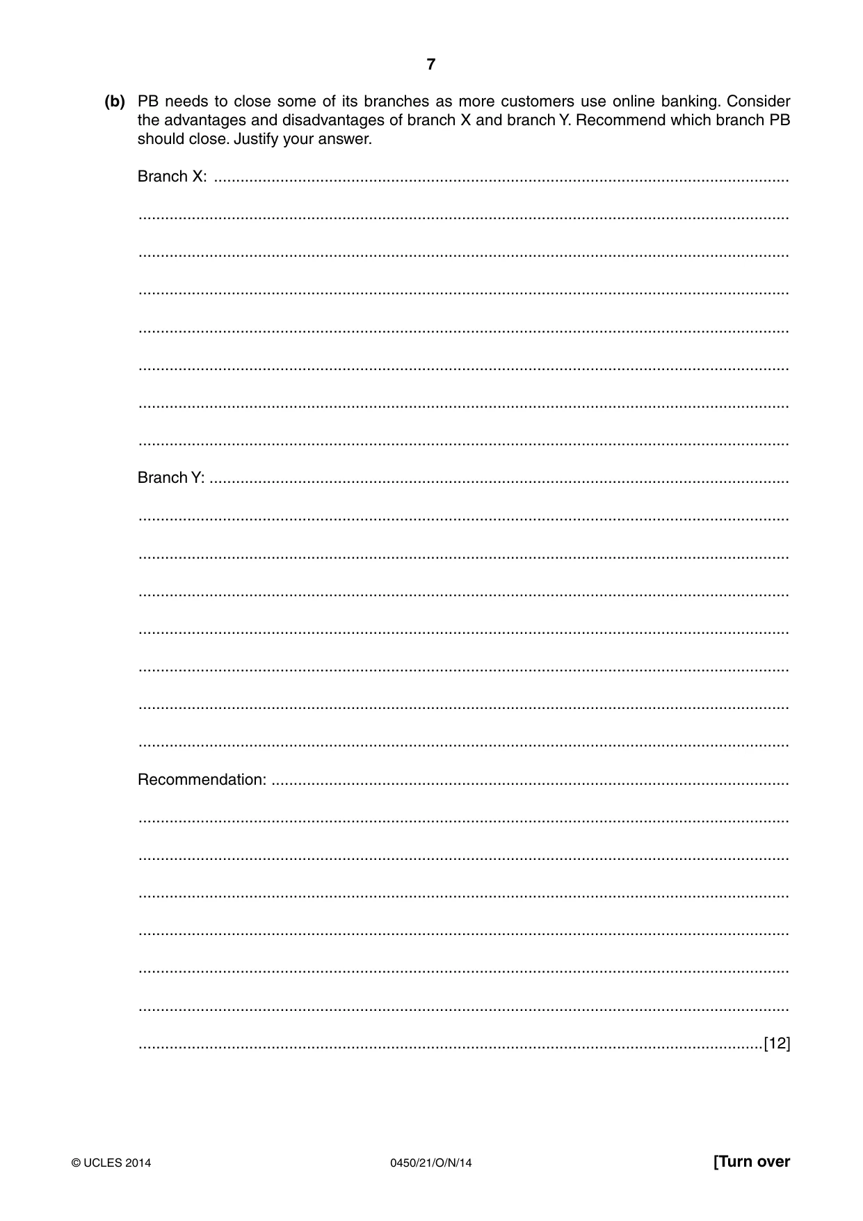 Cambridge IGCSE Business Studies 0450 2014 Oct/Nov Paper 2 · Variant 1 question paper, page 7 of 12