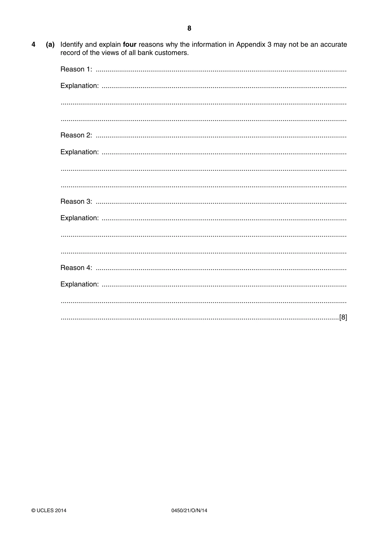 Cambridge IGCSE Business Studies 0450 2014 Oct/Nov Paper 2 · Variant 1 question paper, page 8 of 12