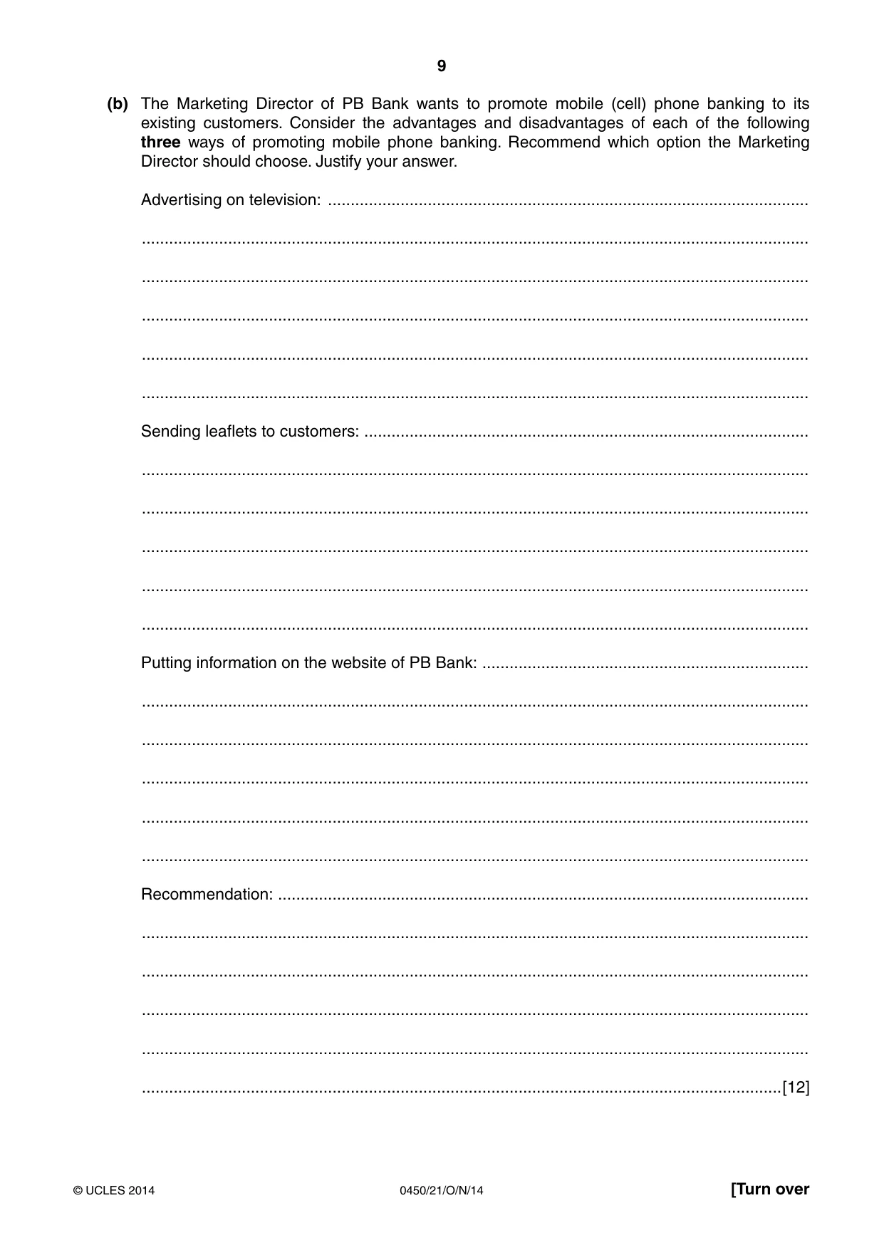 Cambridge IGCSE Business Studies 0450 2014 Oct/Nov Paper 2 · Variant 1 question paper, page 9 of 12