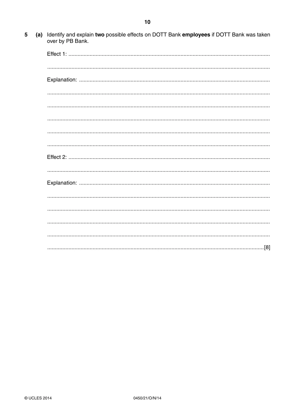 Cambridge IGCSE Business Studies 0450 2014 Oct/Nov Paper 2 · Variant 1 question paper, page 10 of 12