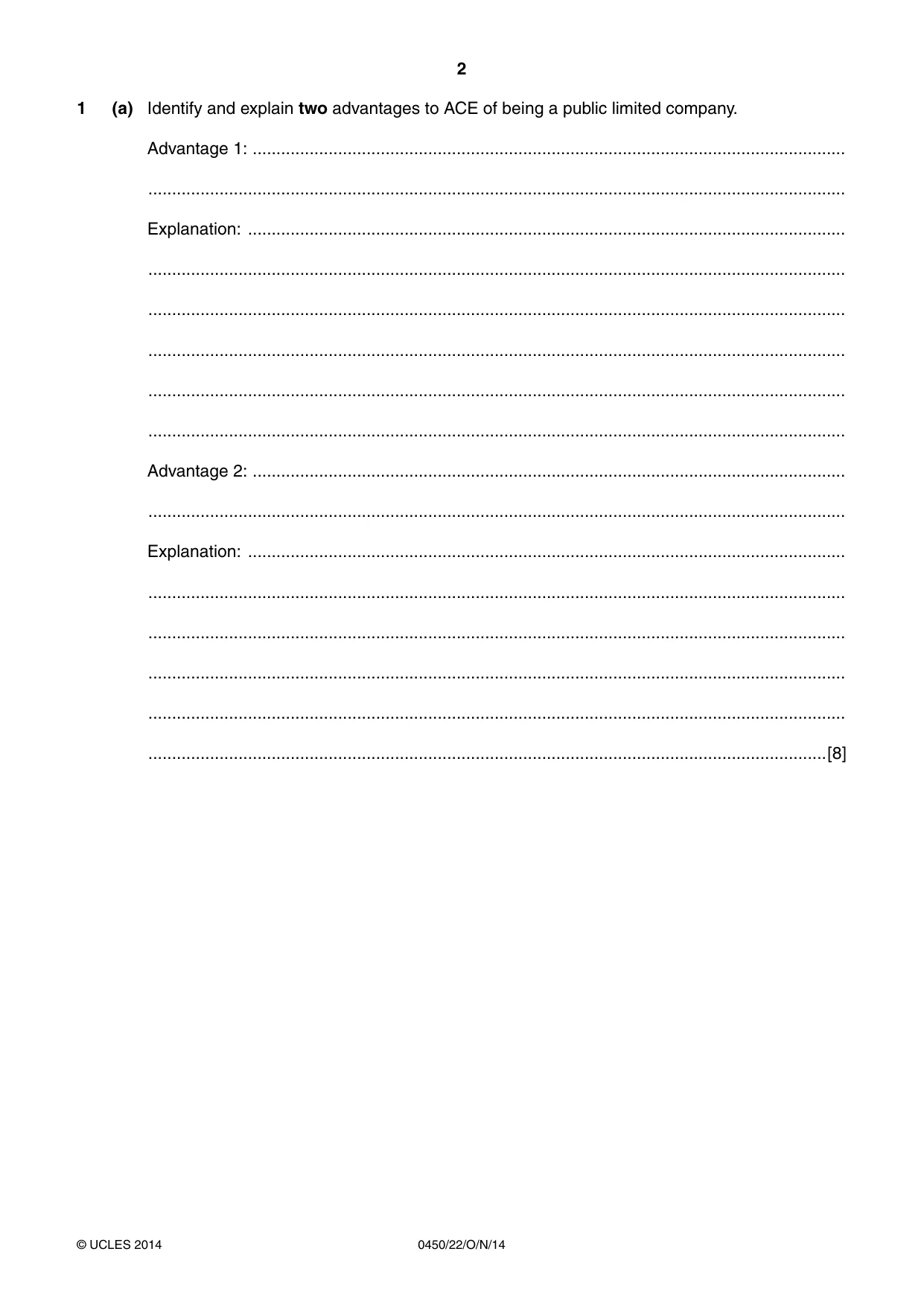 Cambridge IGCSE Business Studies 0450 2014 Oct/Nov Paper 2 · Variant 2 question paper, page 2 of 12