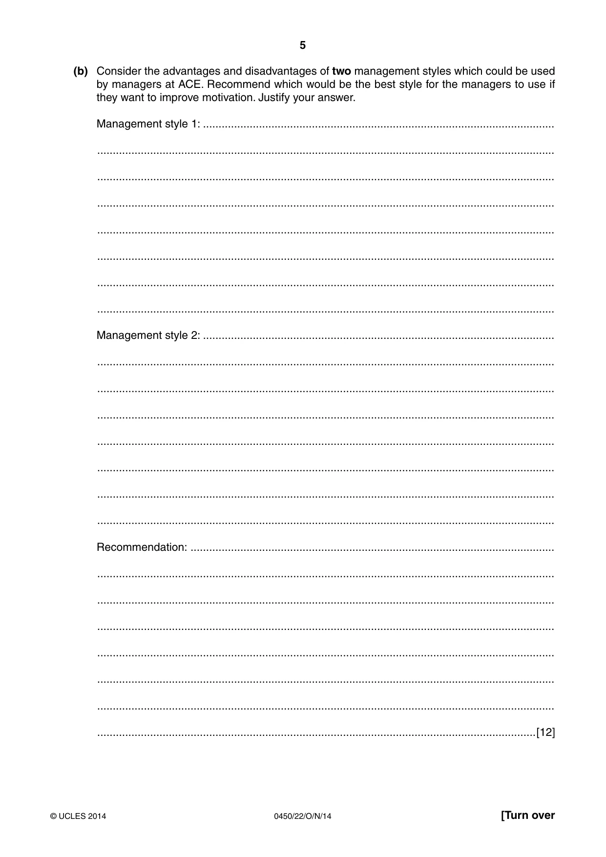 Cambridge IGCSE Business Studies 0450 2014 Oct/Nov Paper 2 · Variant 2 question paper, page 5 of 12