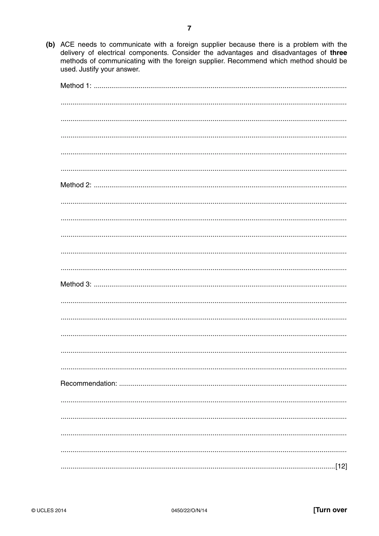 Cambridge IGCSE Business Studies 0450 2014 Oct/Nov Paper 2 · Variant 2 question paper, page 7 of 12