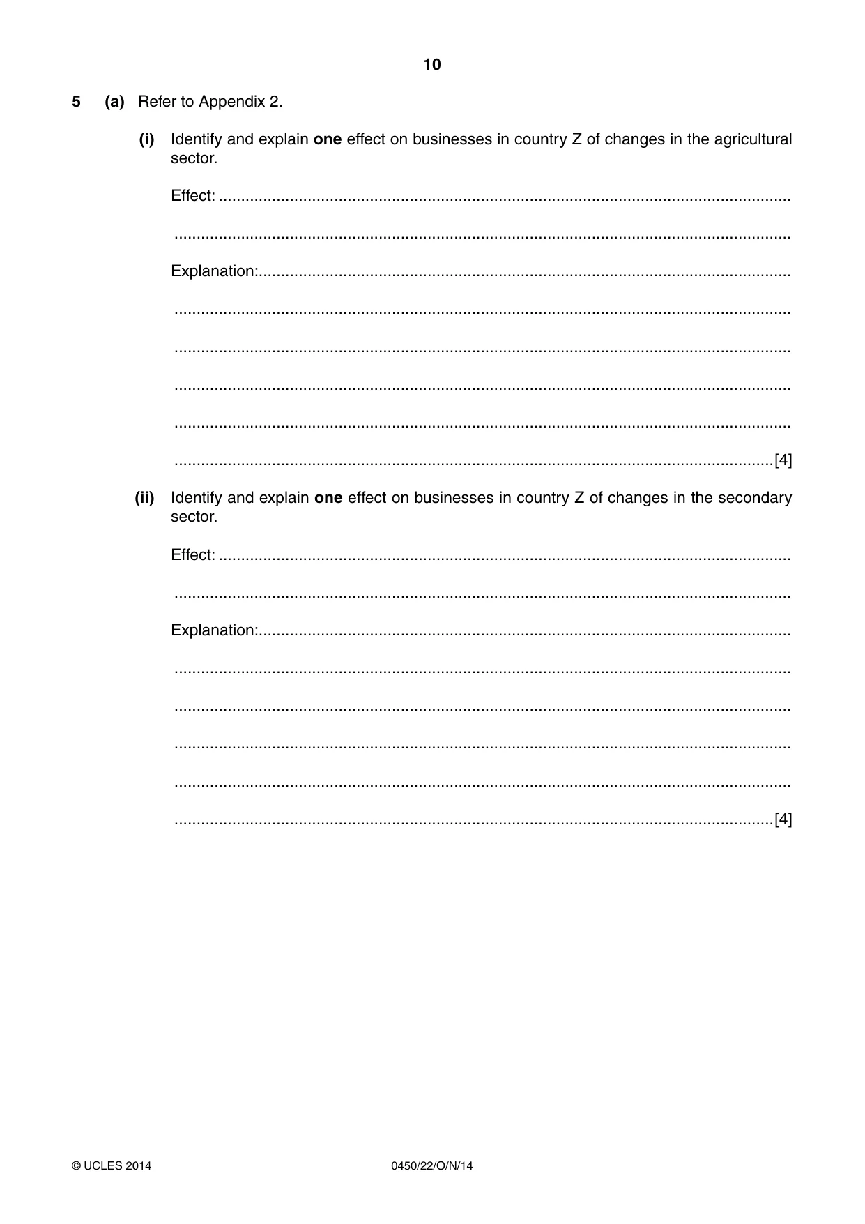 Cambridge IGCSE Business Studies 0450 2014 Oct/Nov Paper 2 · Variant 2 question paper, page 10 of 12