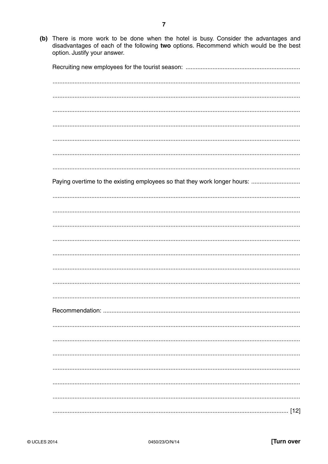 Cambridge IGCSE Business Studies 0450 2014 Oct/Nov Paper 2 · Variant 3 question paper, page 7 of 12