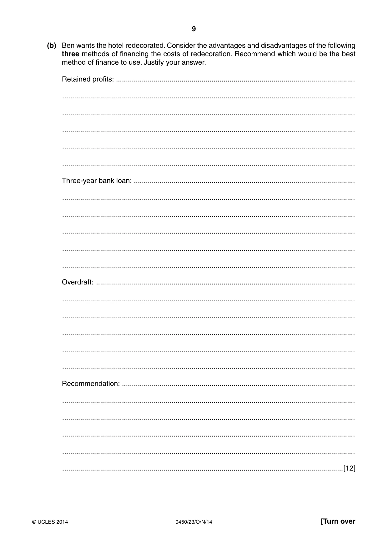 Cambridge IGCSE Business Studies 0450 2014 Oct/Nov Paper 2 · Variant 3 question paper, page 9 of 12
