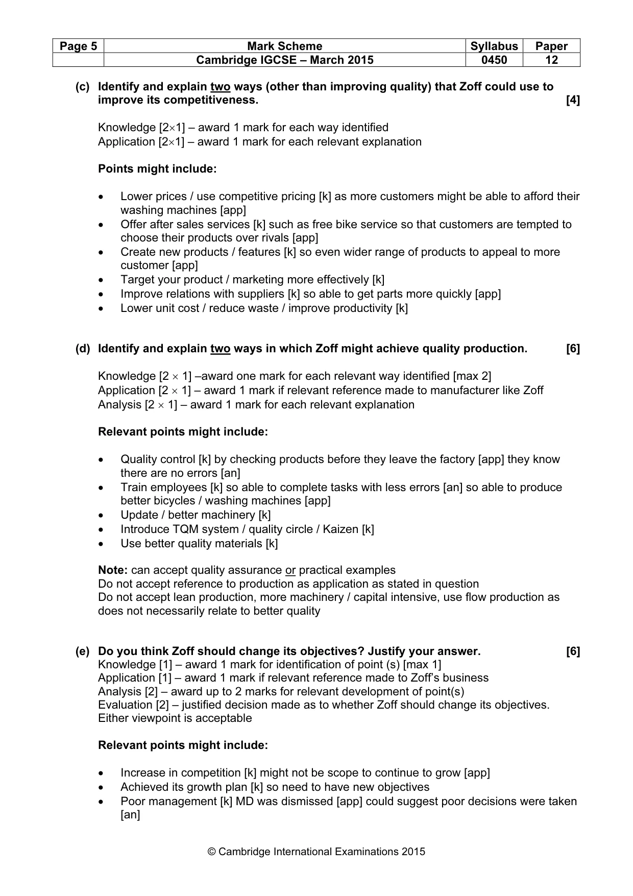 Mark scheme, page 5 of 9