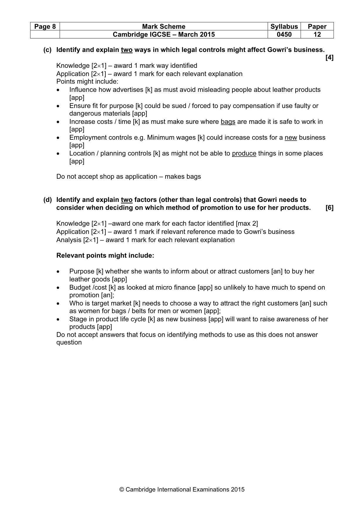 Mark scheme, page 8 of 9