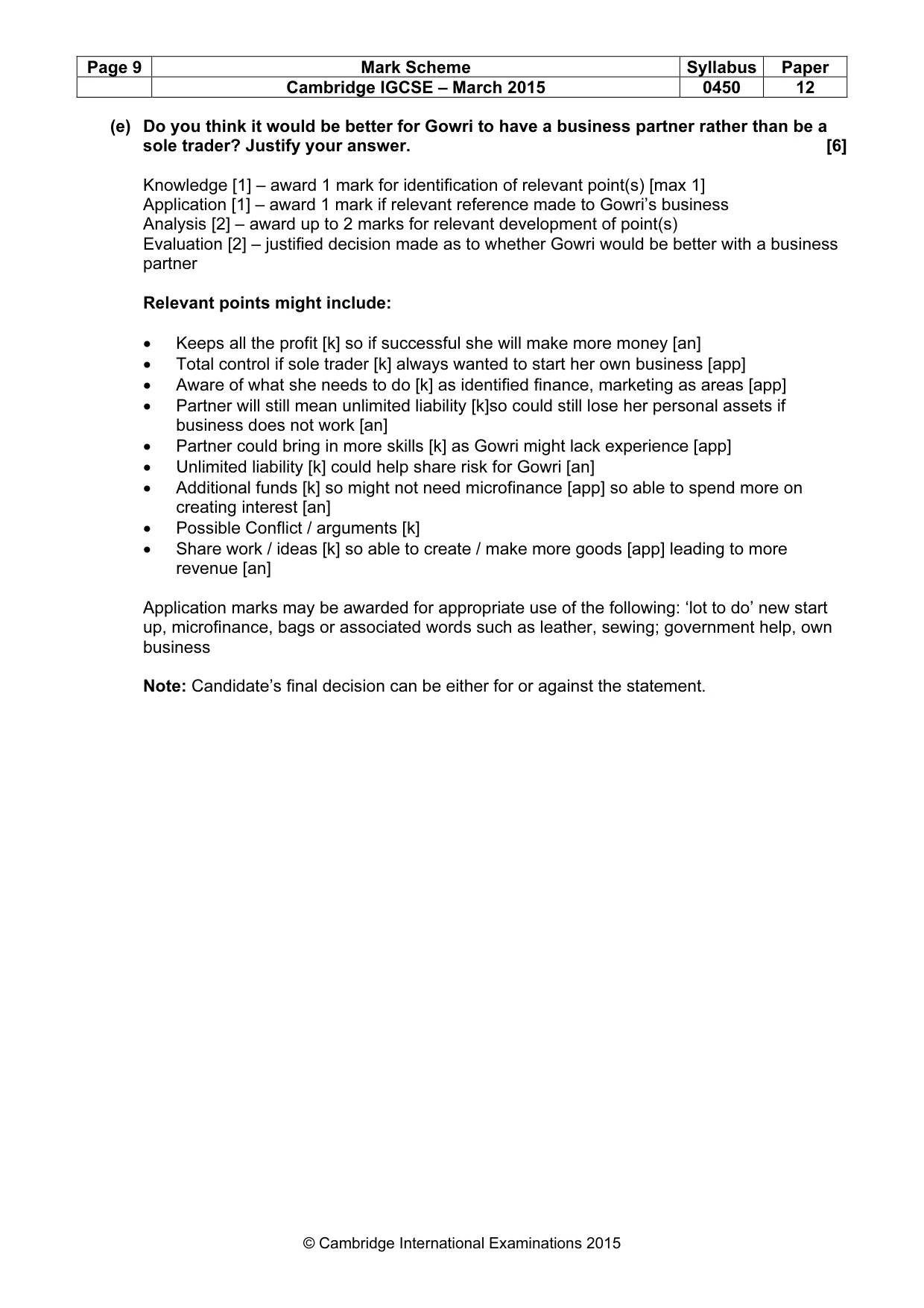Mark scheme, page 9 of 9