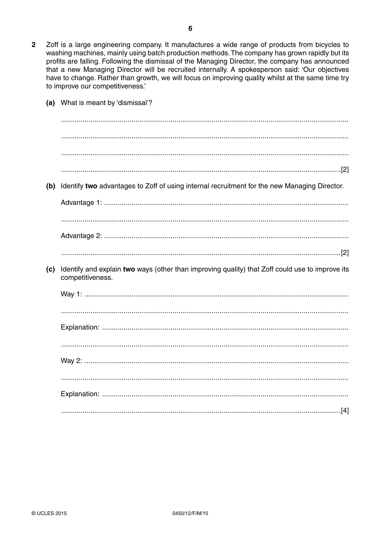 Cambridge IGCSE Business Studies 0450 2015 Feb/March Paper 1 · Variant 2 question paper, page 6 of 12