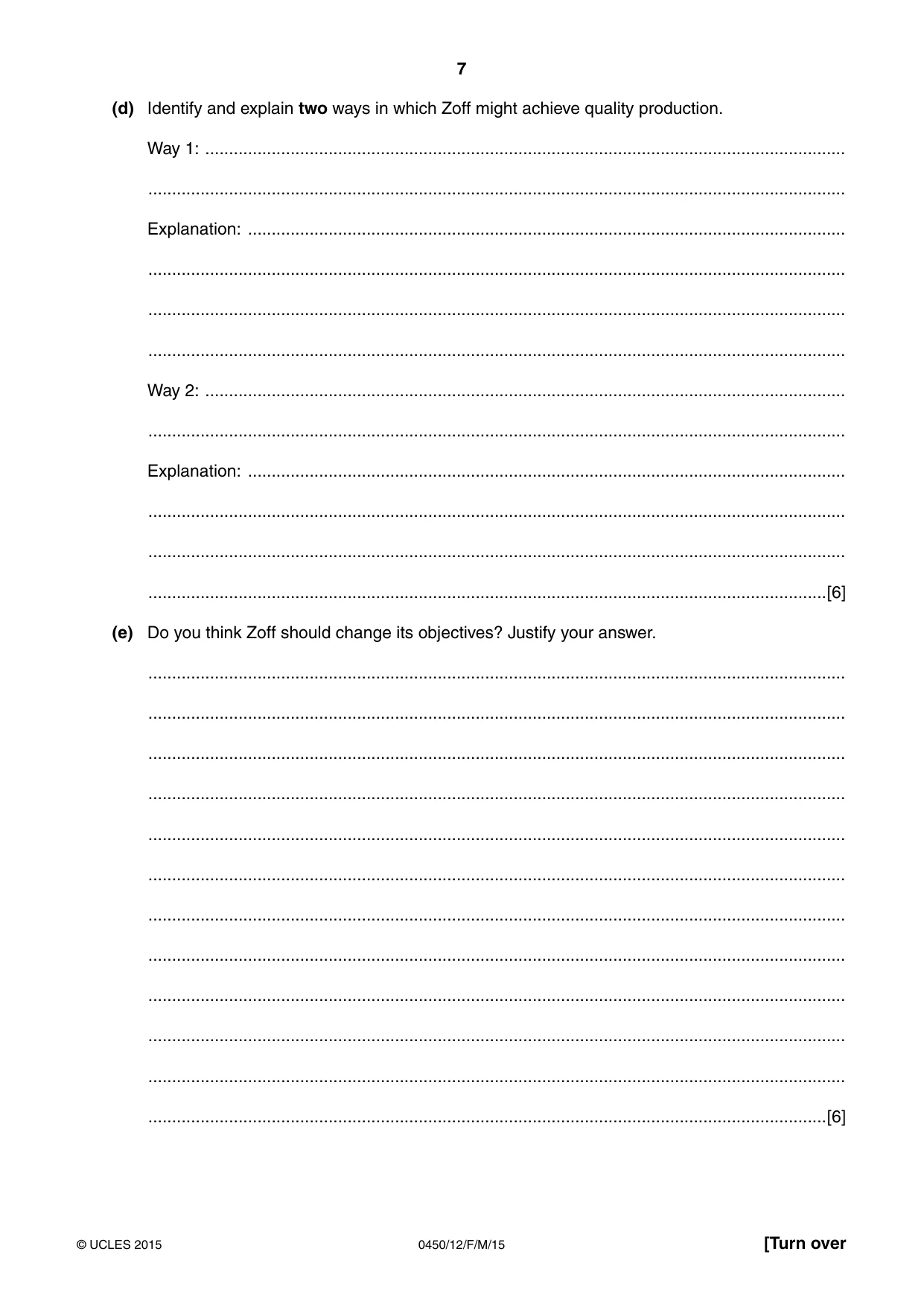 Cambridge IGCSE Business Studies 0450 2015 Feb/March Paper 1 · Variant 2 question paper, page 7 of 12