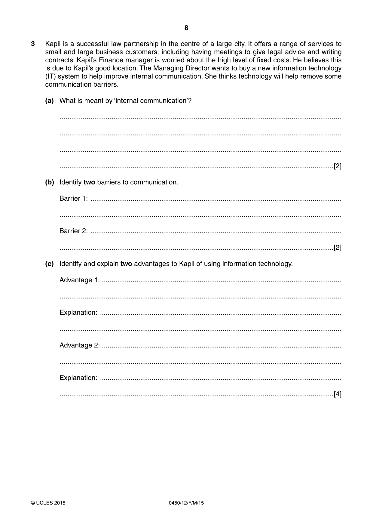 Cambridge IGCSE Business Studies 0450 2015 Feb/March Paper 1 · Variant 2 question paper, page 8 of 12