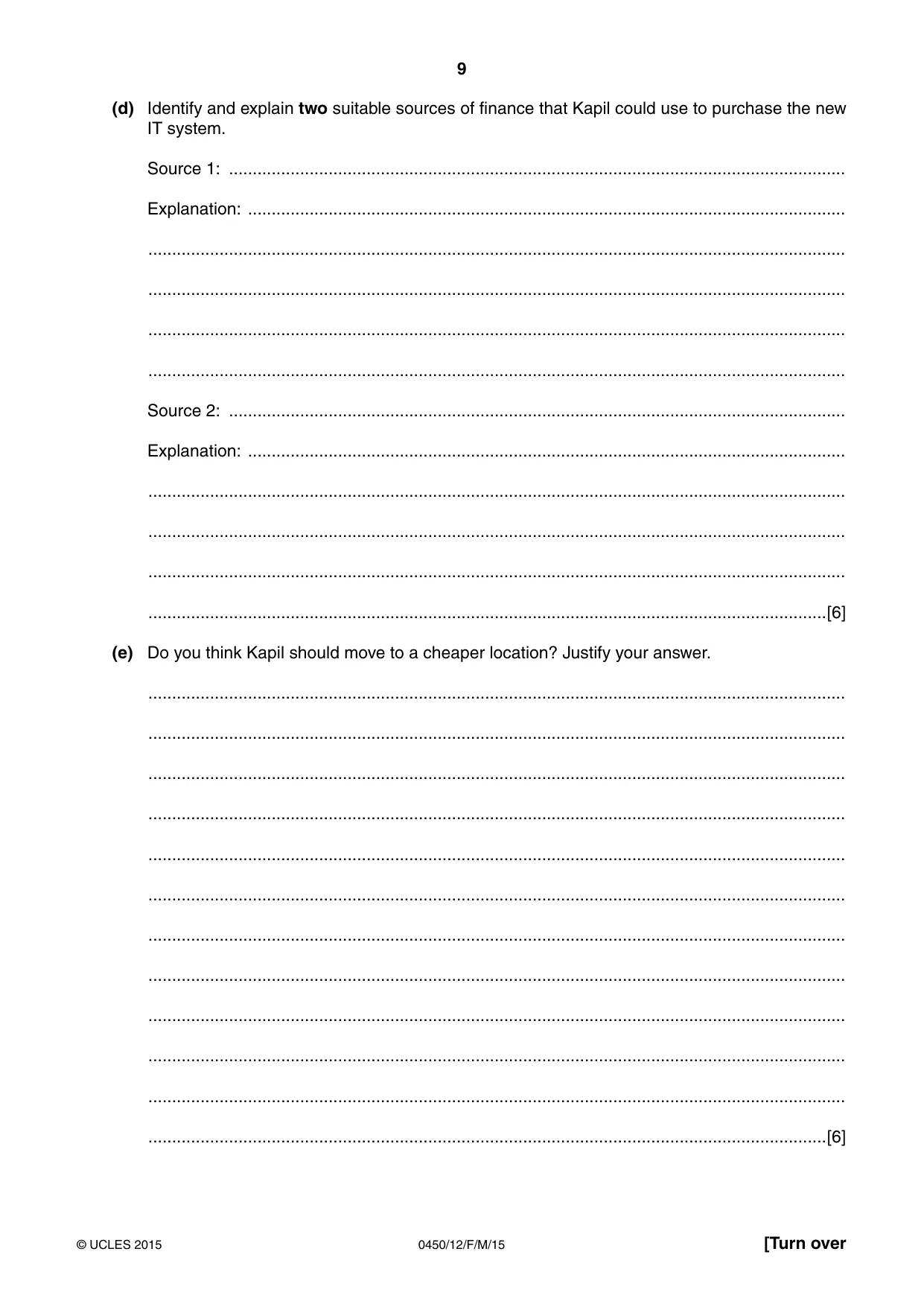 Cambridge IGCSE Business Studies 0450 2015 Feb/March Paper 1 · Variant 2 question paper, page 9 of 12