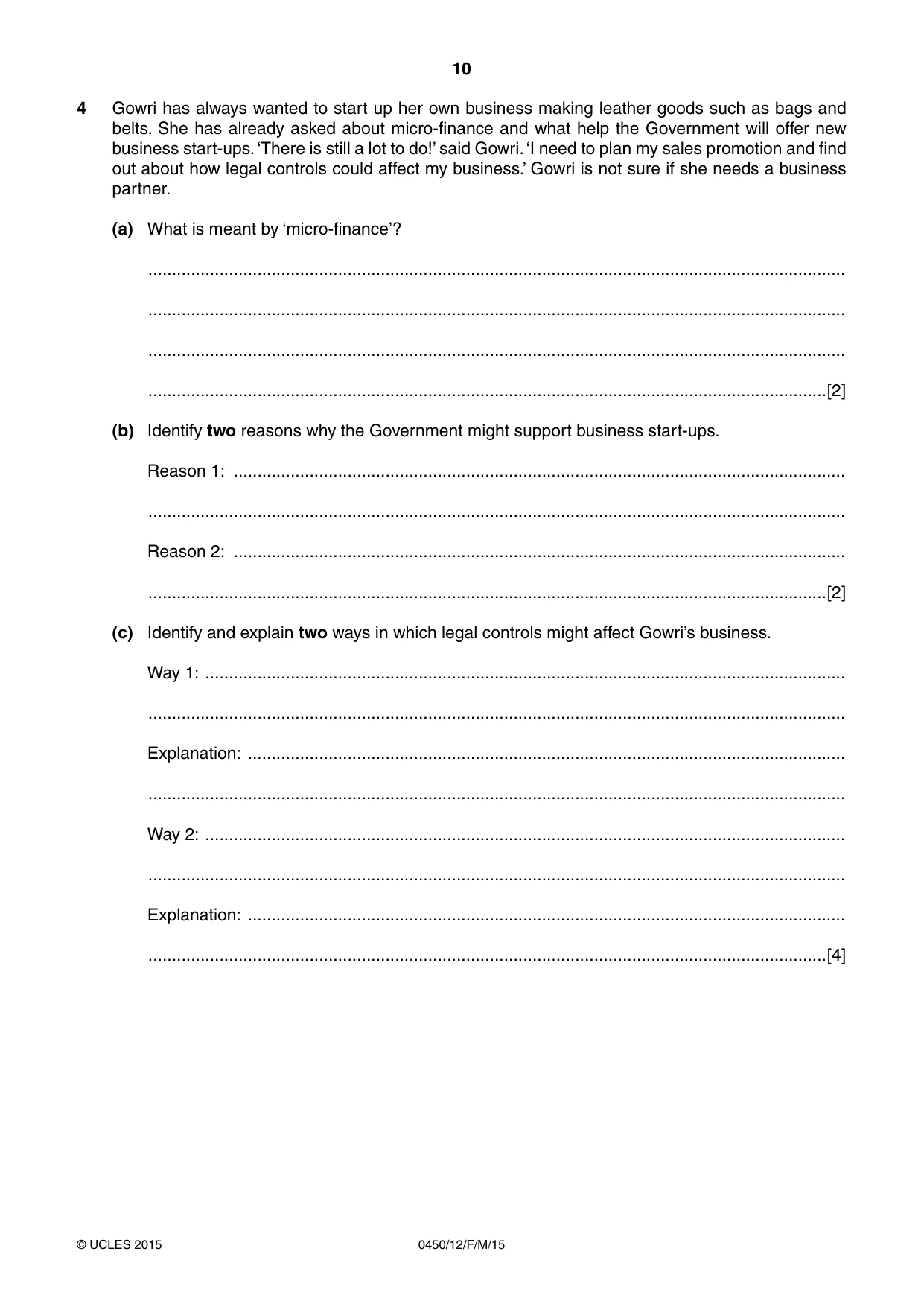 Cambridge IGCSE Business Studies 0450 2015 Feb/March Paper 1 · Variant 2 question paper, page 10 of 12