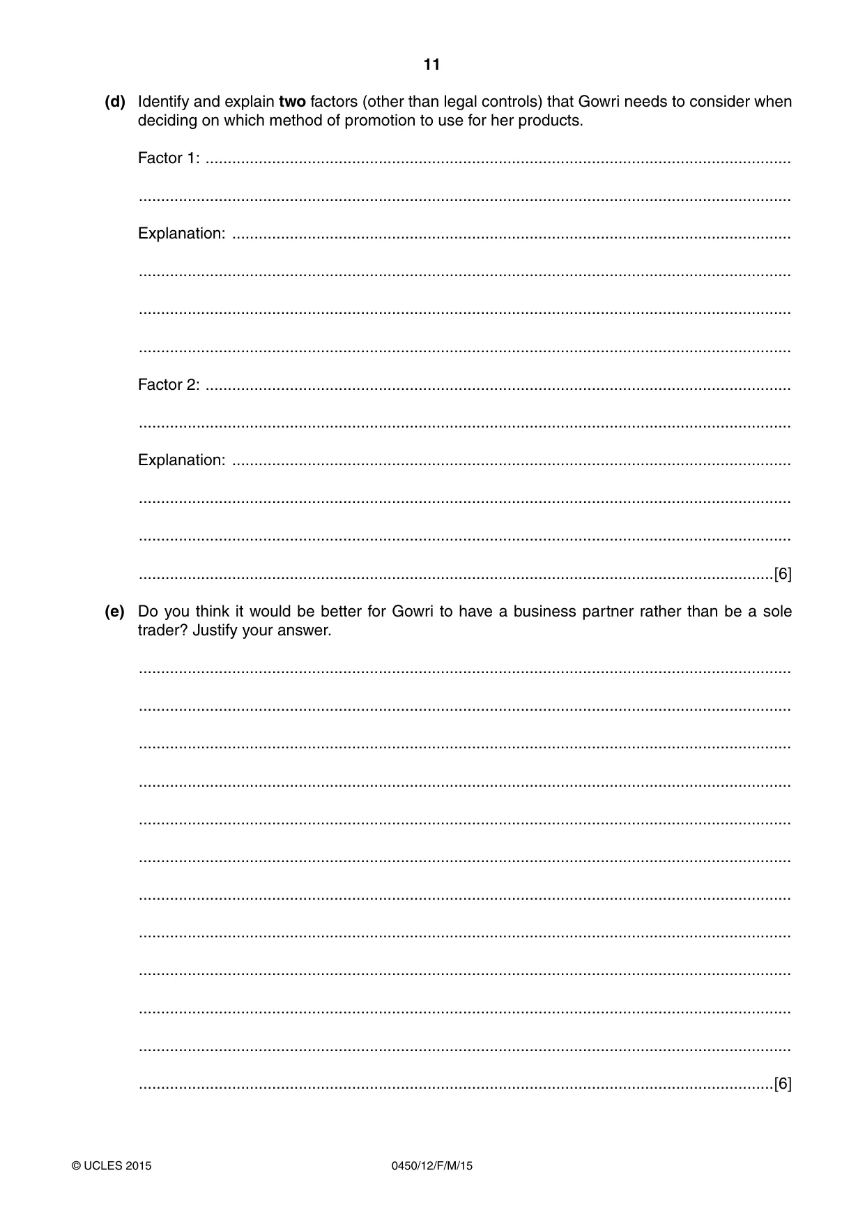 Cambridge IGCSE Business Studies 0450 2015 Feb/March Paper 1 · Variant 2 question paper, page 11 of 12