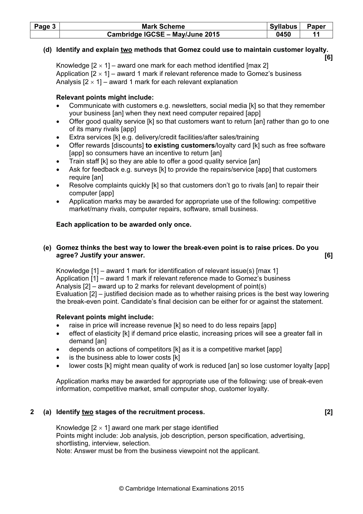 Mark scheme, page 3 of 9
