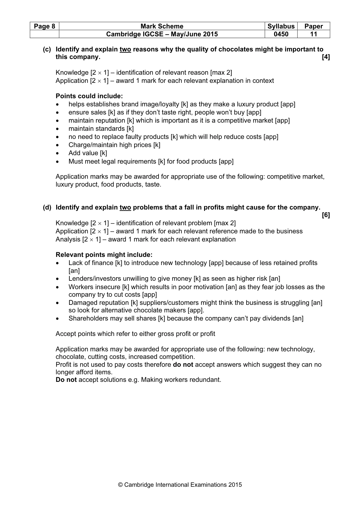 Mark scheme, page 8 of 9