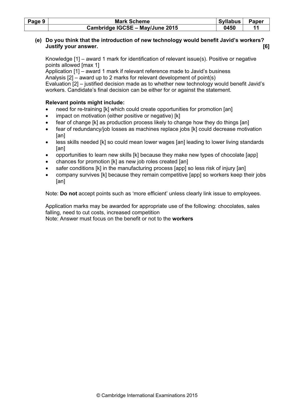 Mark scheme, page 9 of 9