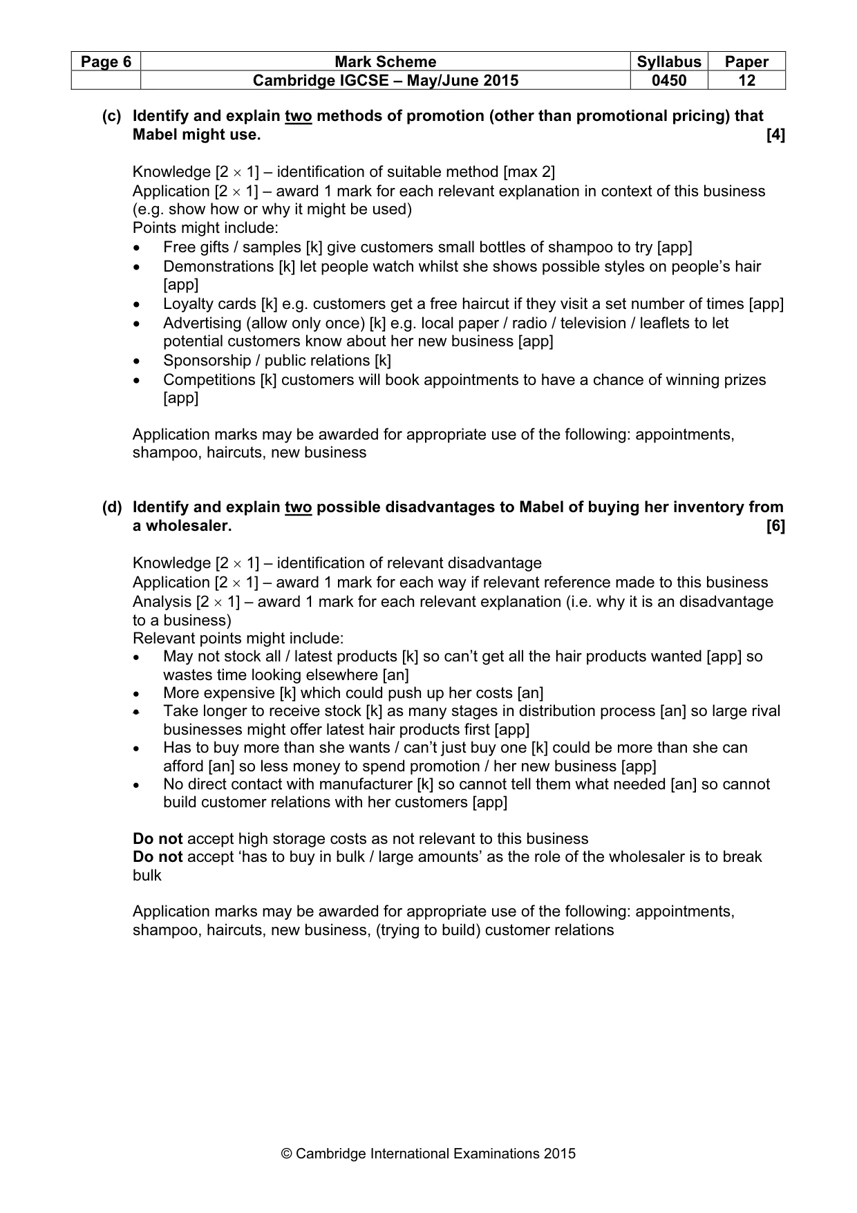 Mark scheme, page 6 of 9