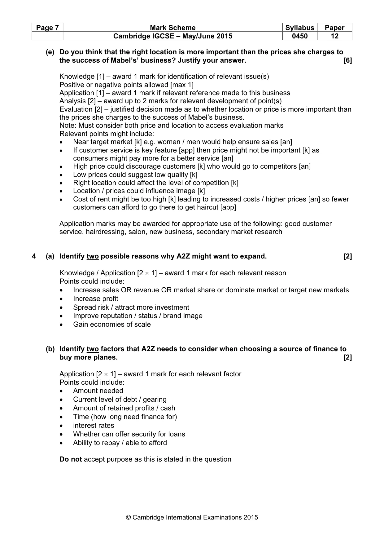 Mark scheme, page 7 of 9