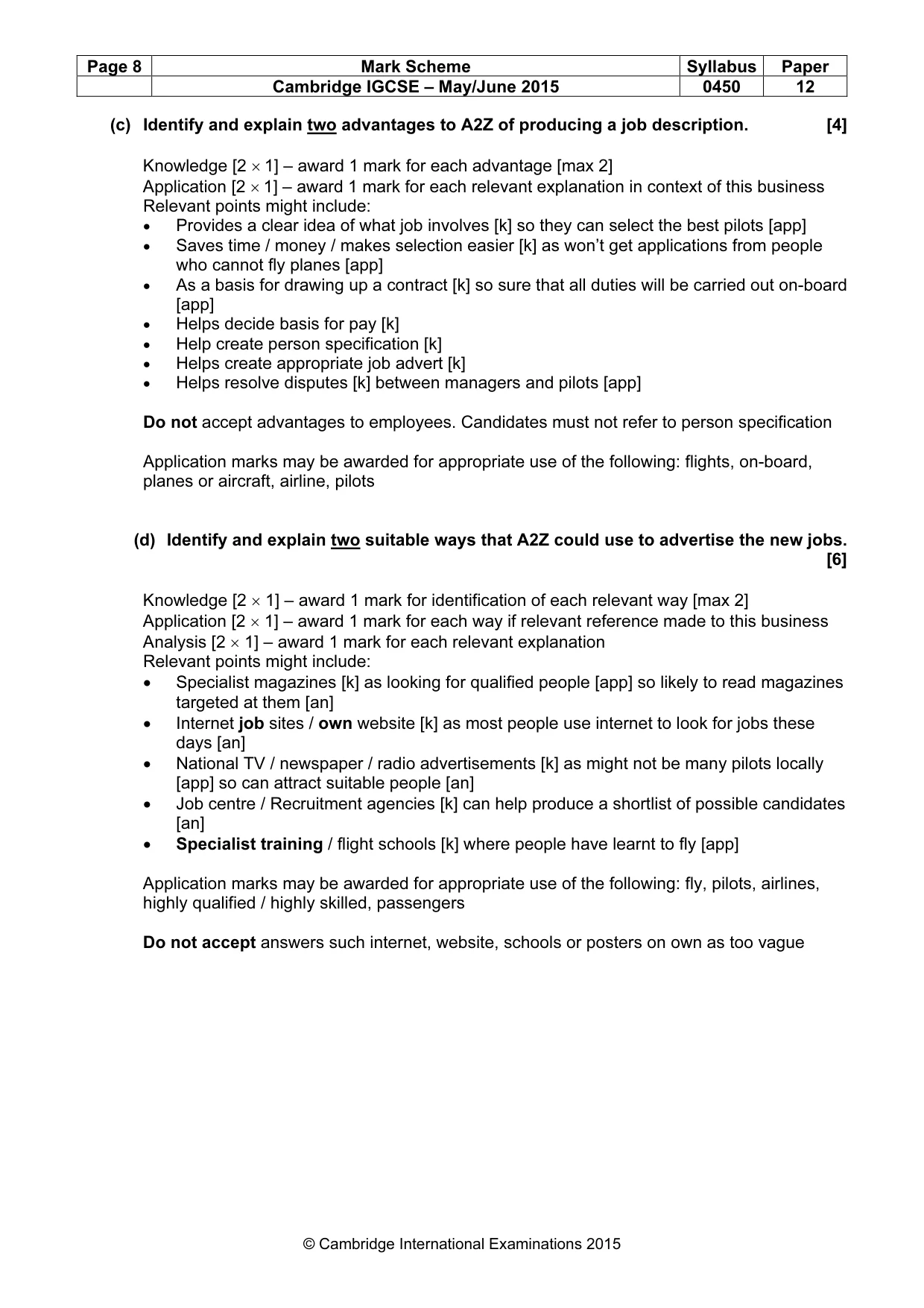 Mark scheme, page 8 of 9
