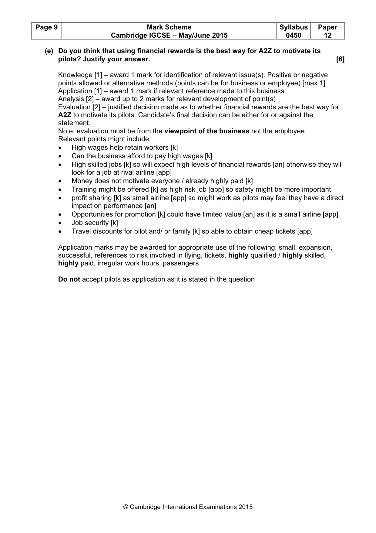 Mark scheme, page 9 of 9