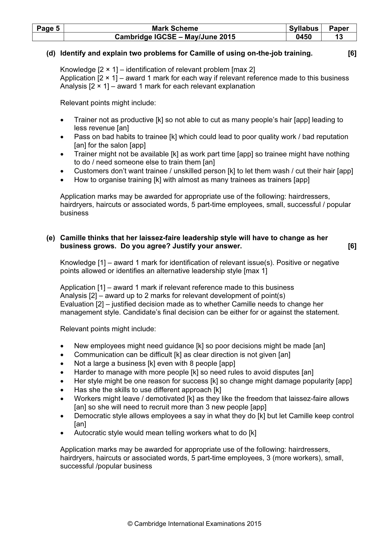 Mark scheme, page 5 of 9