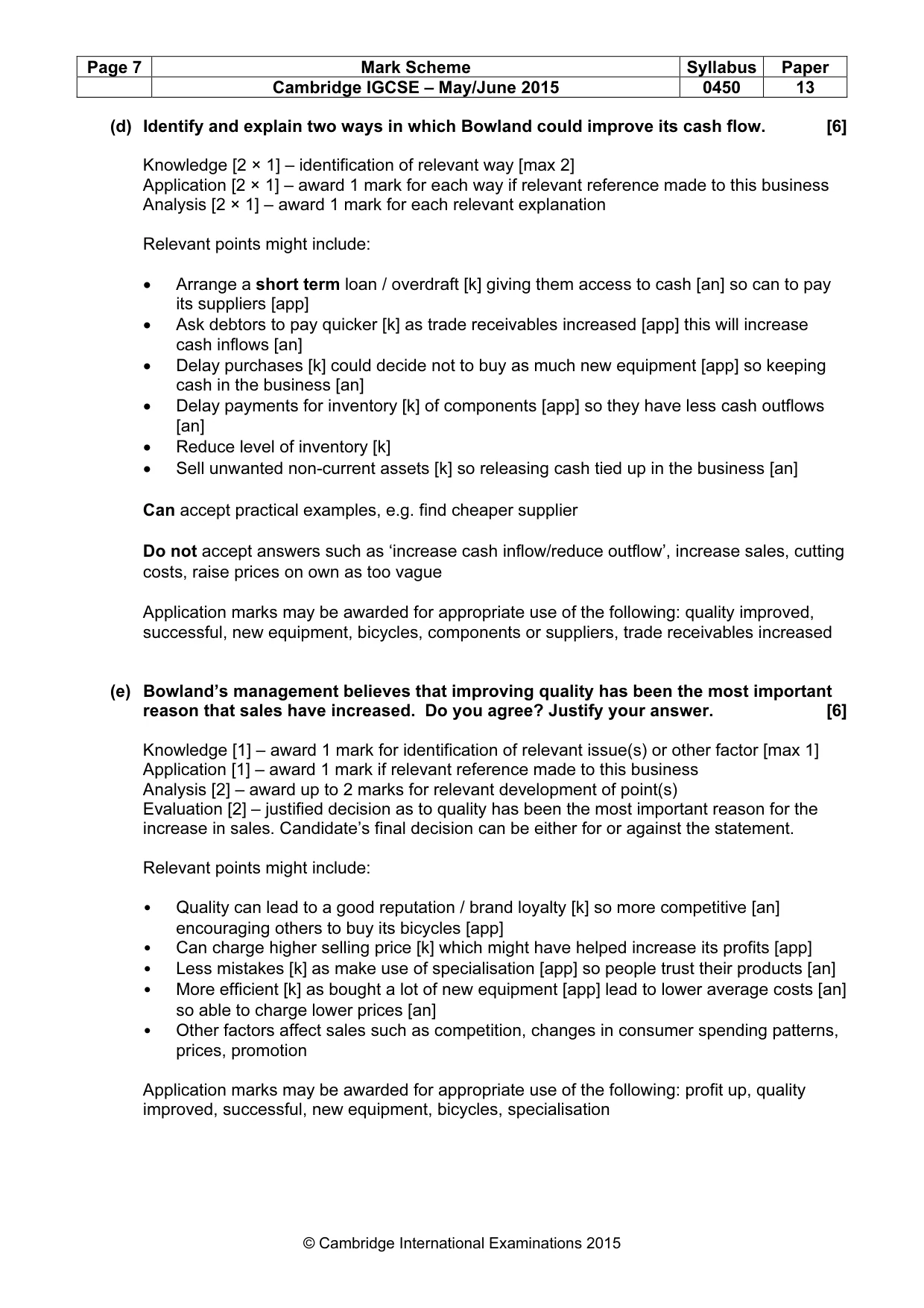 Mark scheme, page 7 of 9