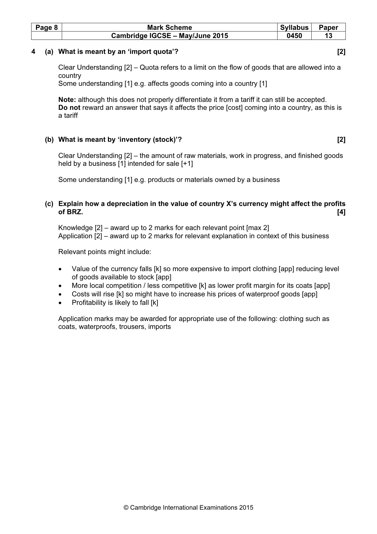 Mark scheme, page 8 of 9