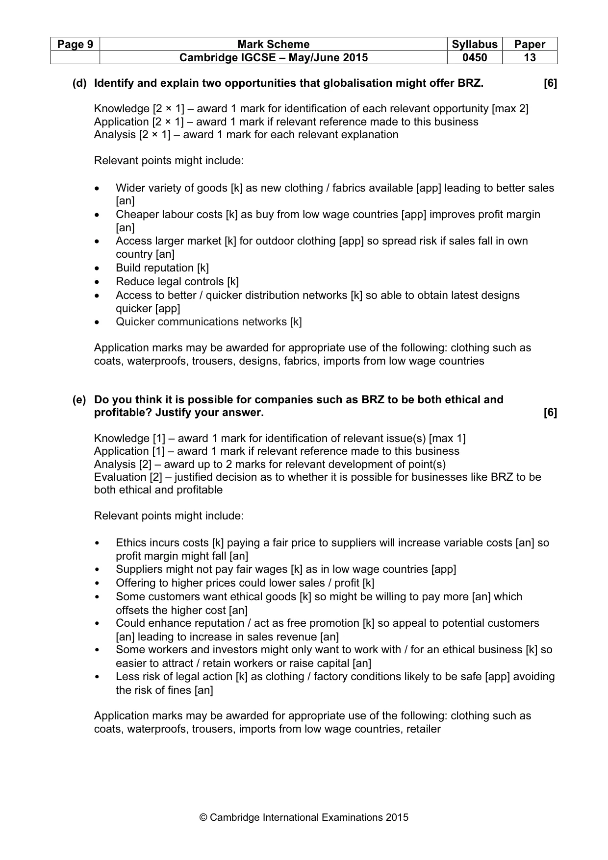 Mark scheme, page 9 of 9