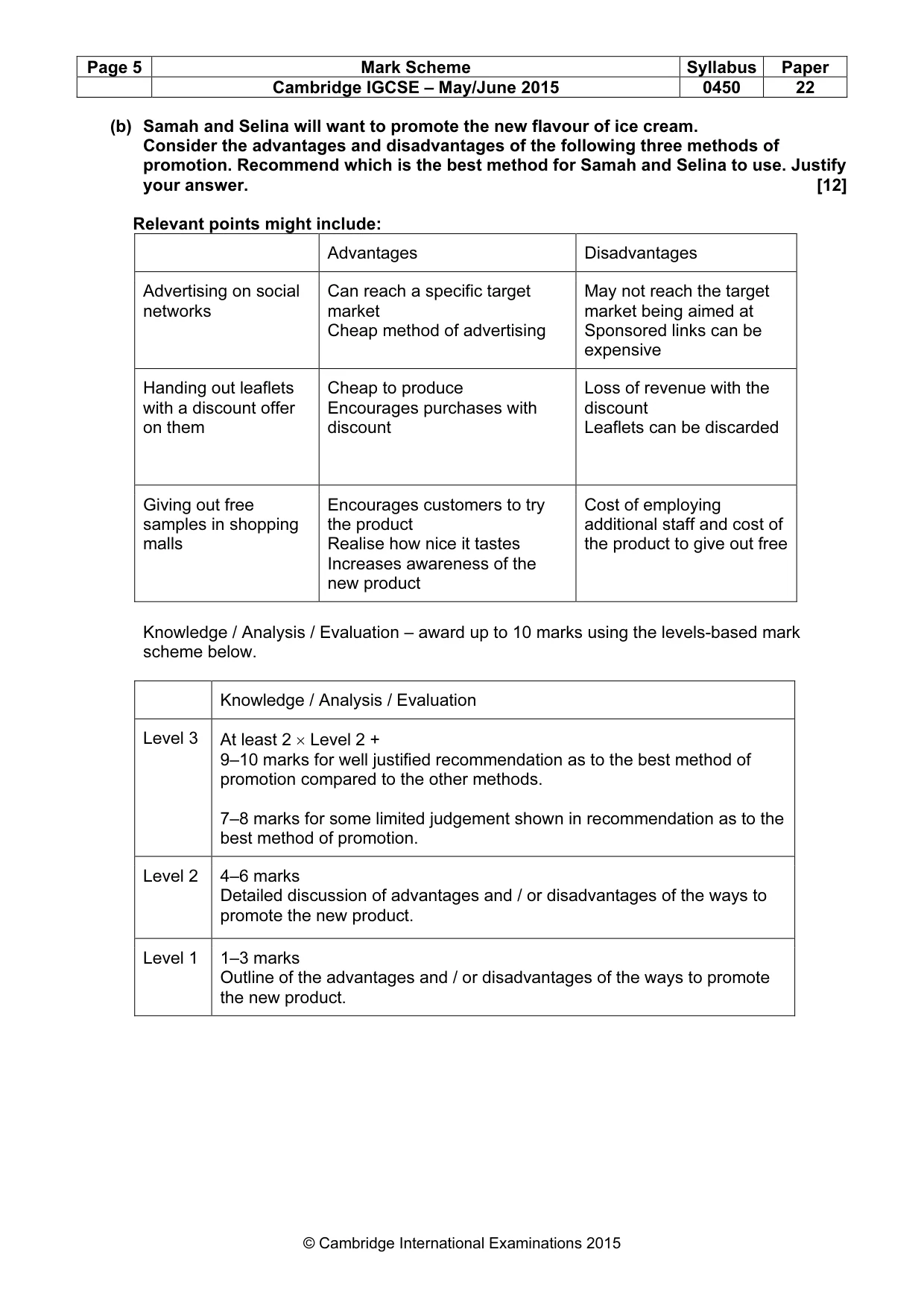 Mark scheme, page 5 of 10