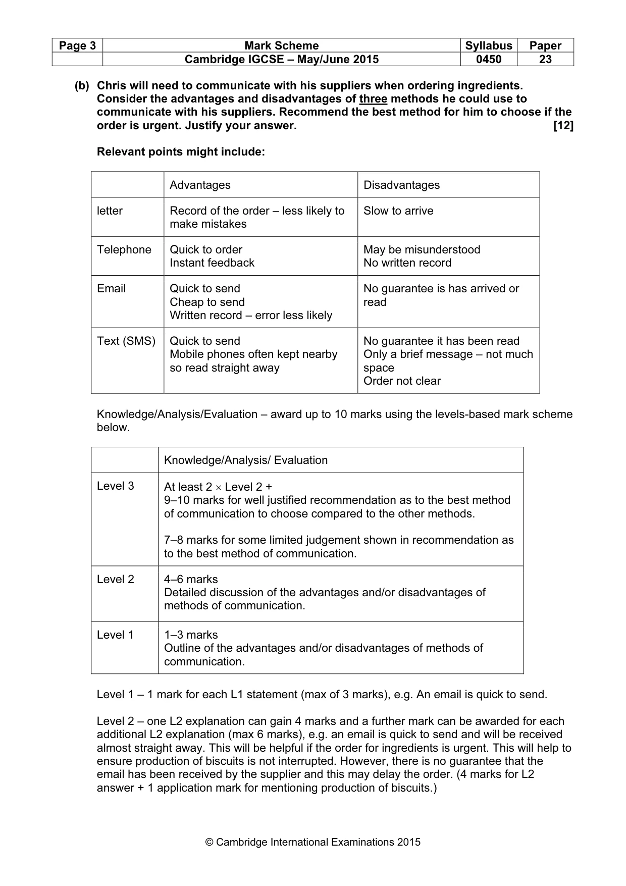 Mark scheme, page 3 of 9