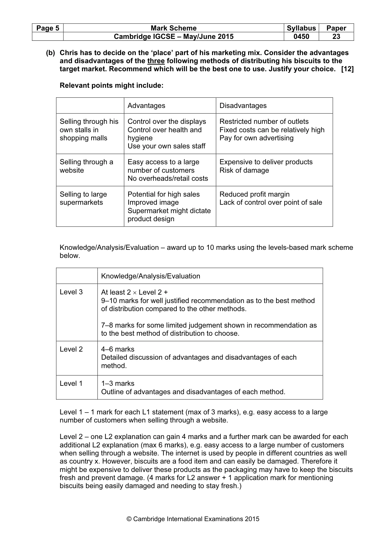 Mark scheme, page 5 of 9