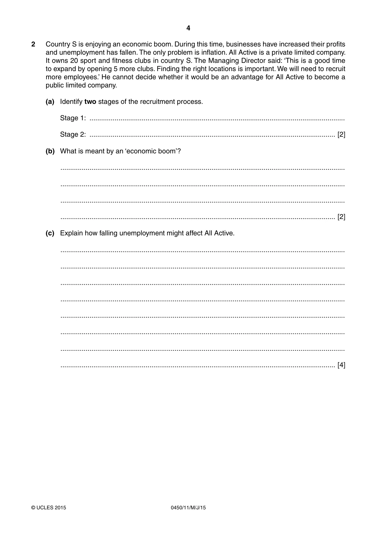 Cambridge IGCSE Business Studies 0450 2015 May/June Paper 1 · Variant 1 question paper, page 4 of 12
