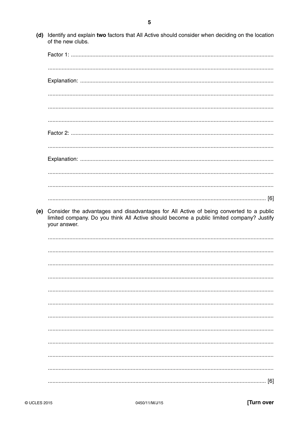 Cambridge IGCSE Business Studies 0450 2015 May/June Paper 1 · Variant 1 question paper, page 5 of 12