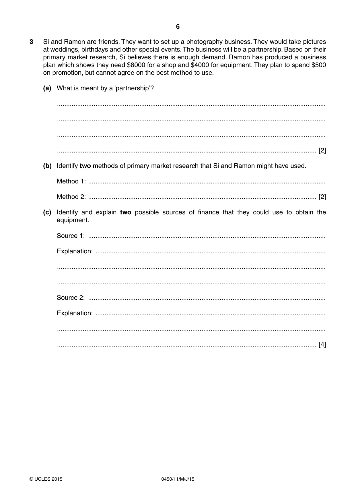 Cambridge IGCSE Business Studies 0450 2015 May/June Paper 1 · Variant 1 question paper, page 6 of 12