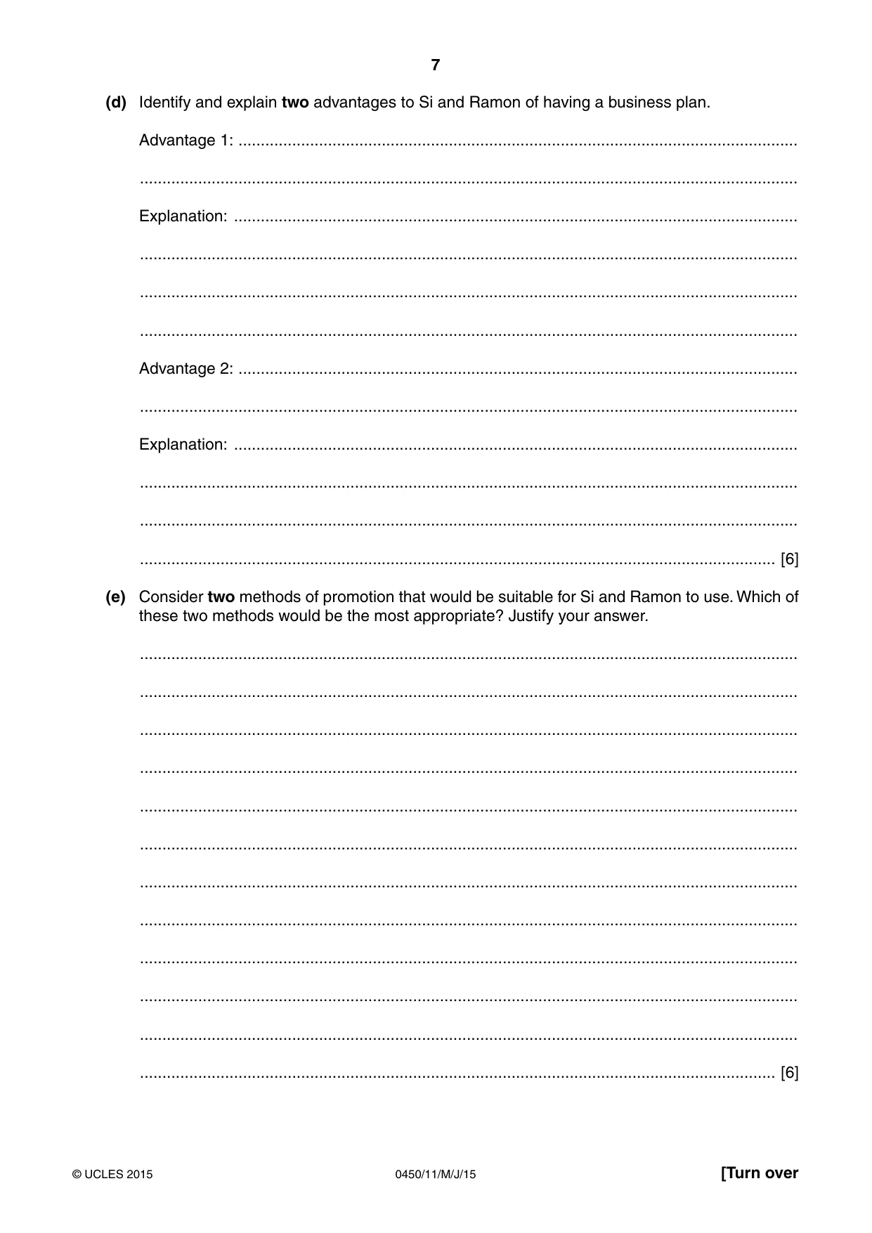 Cambridge IGCSE Business Studies 0450 2015 May/June Paper 1 · Variant 1 question paper, page 7 of 12