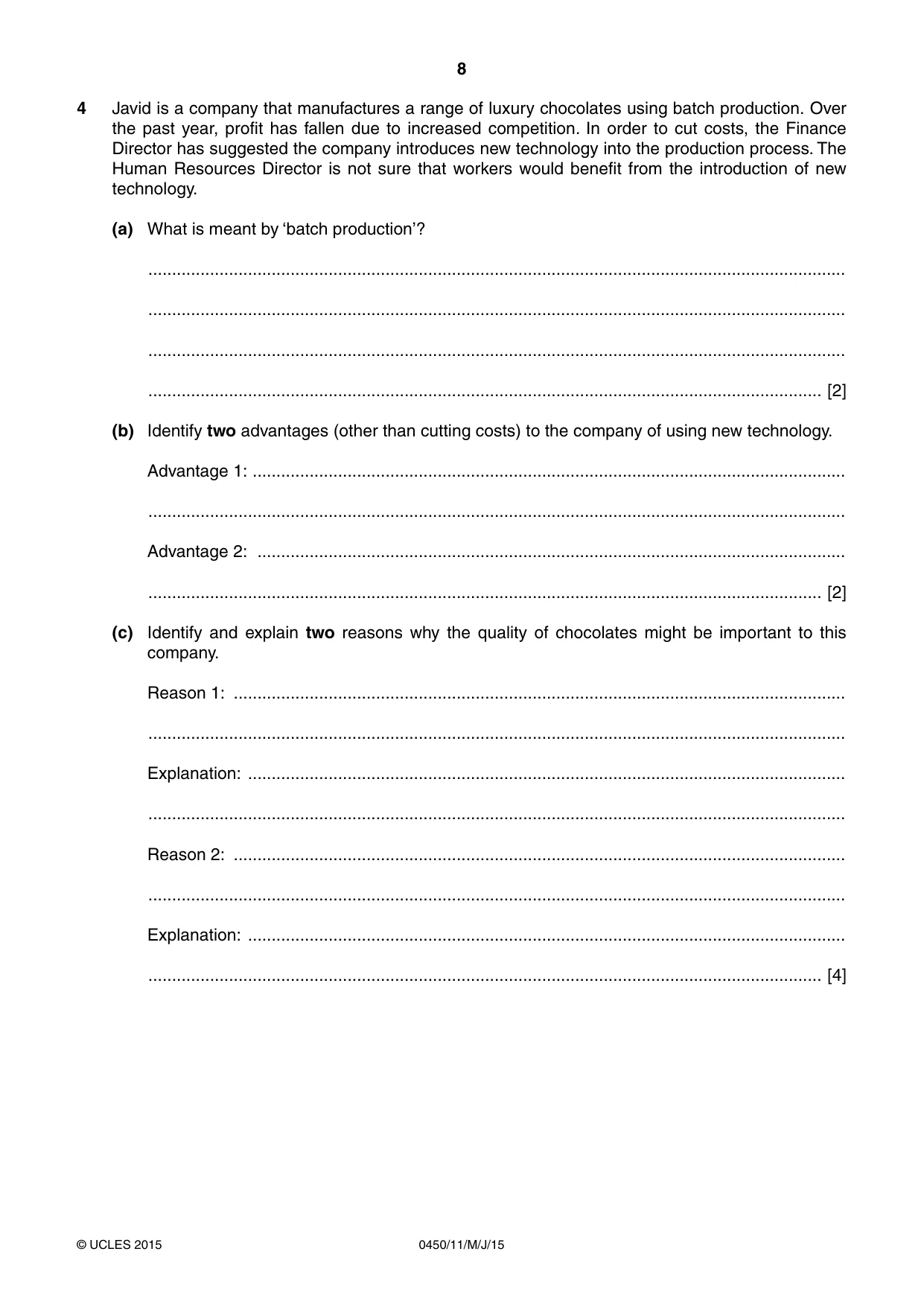 Cambridge IGCSE Business Studies 0450 2015 May/June Paper 1 · Variant 1 question paper, page 8 of 12