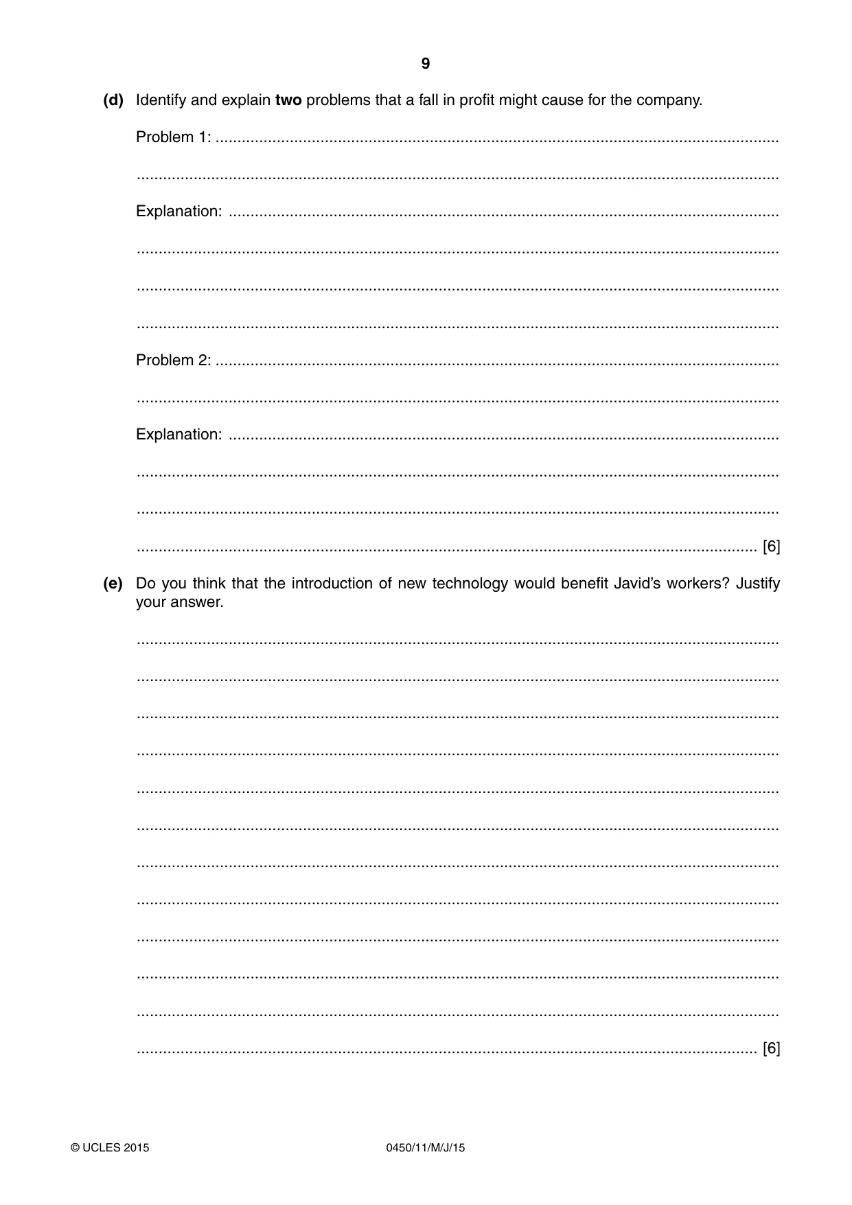 Cambridge IGCSE Business Studies 0450 2015 May/June Paper 1 · Variant 1 question paper, page 9 of 12