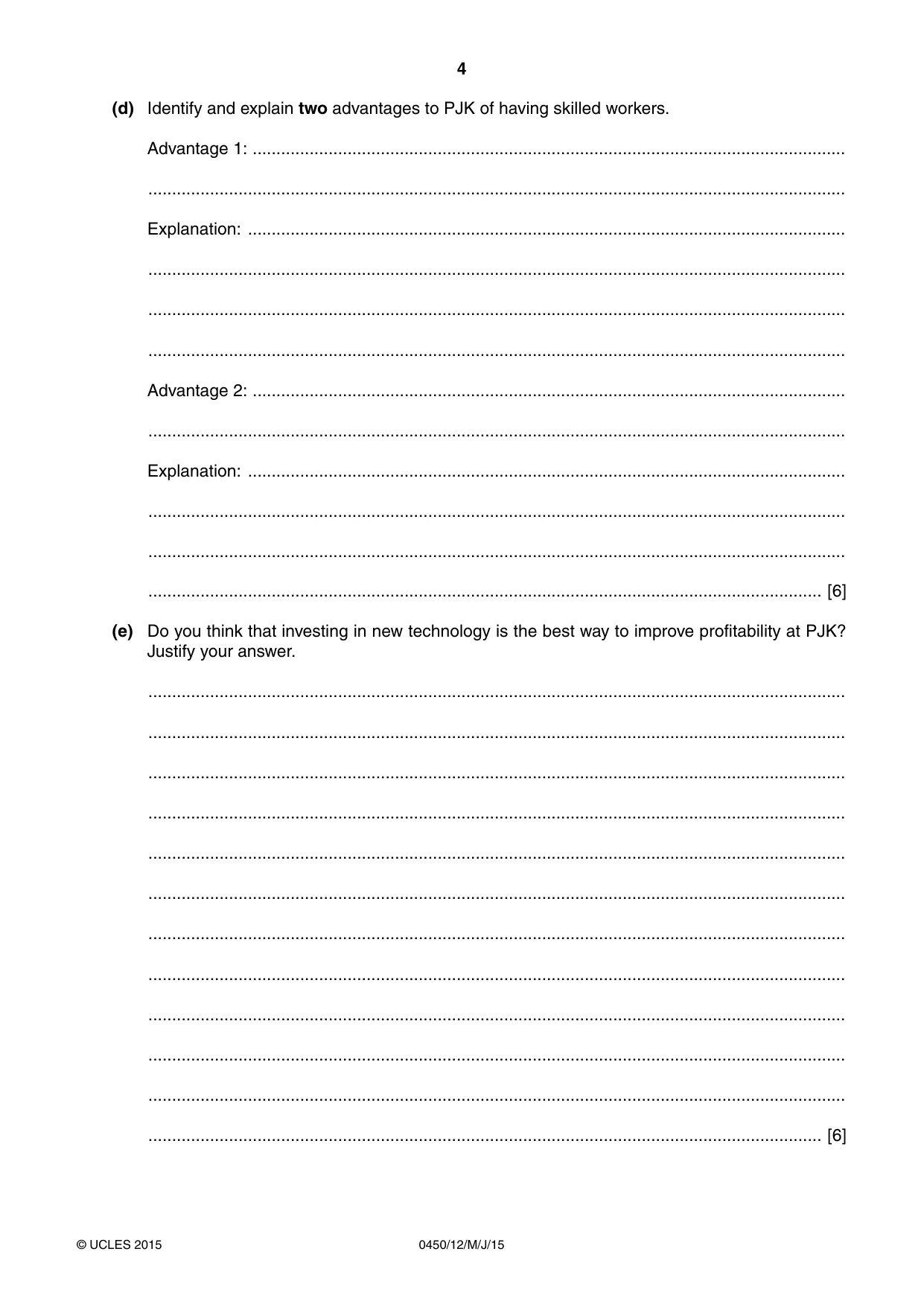 Cambridge IGCSE Business Studies 0450 2015 May/June Paper 1 · Variant 2 question paper, page 4 of 12