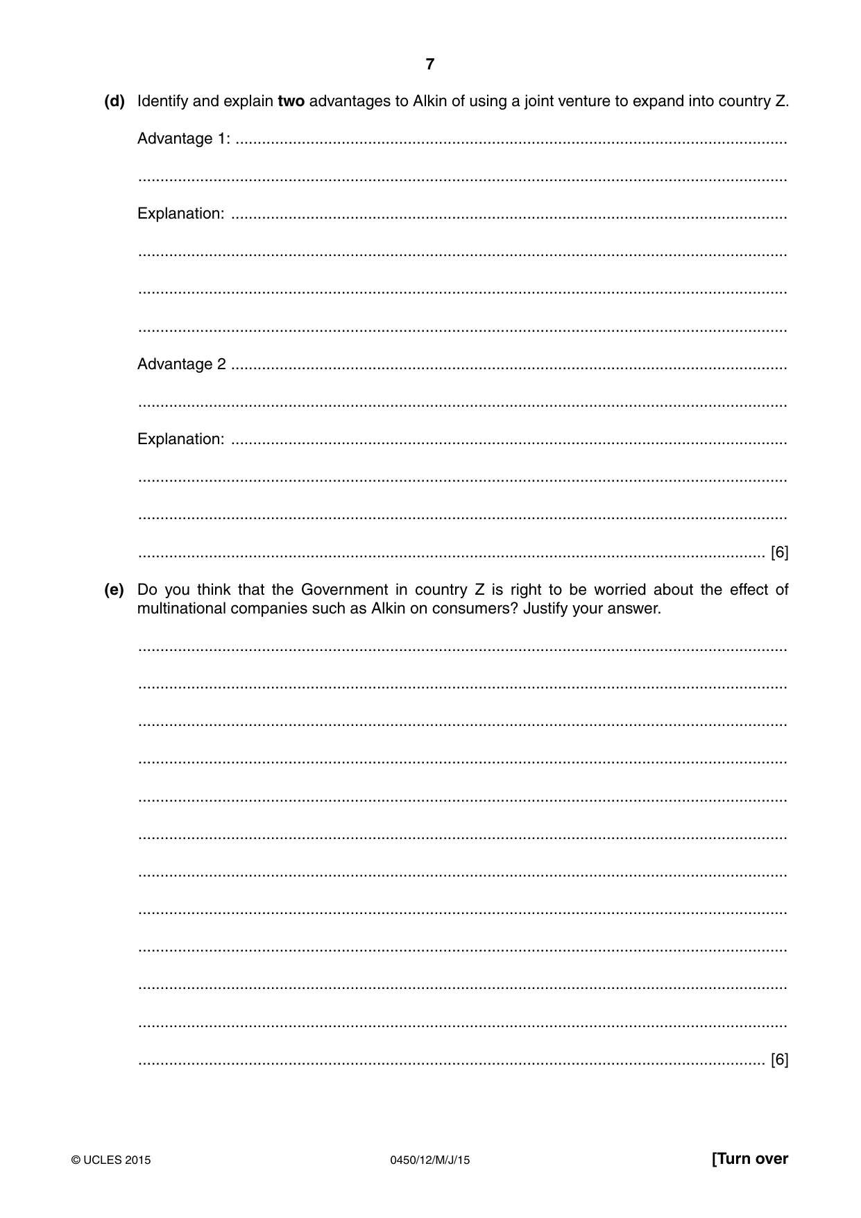 Cambridge IGCSE Business Studies 0450 2015 May/June Paper 1 · Variant 2 question paper, page 7 of 12